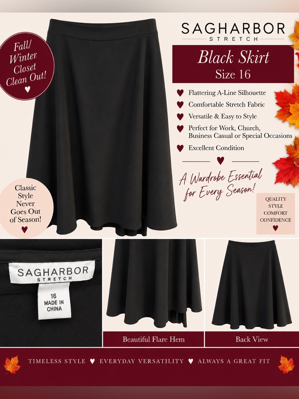 Sag Harbor Black A-Line Stretch Skirt